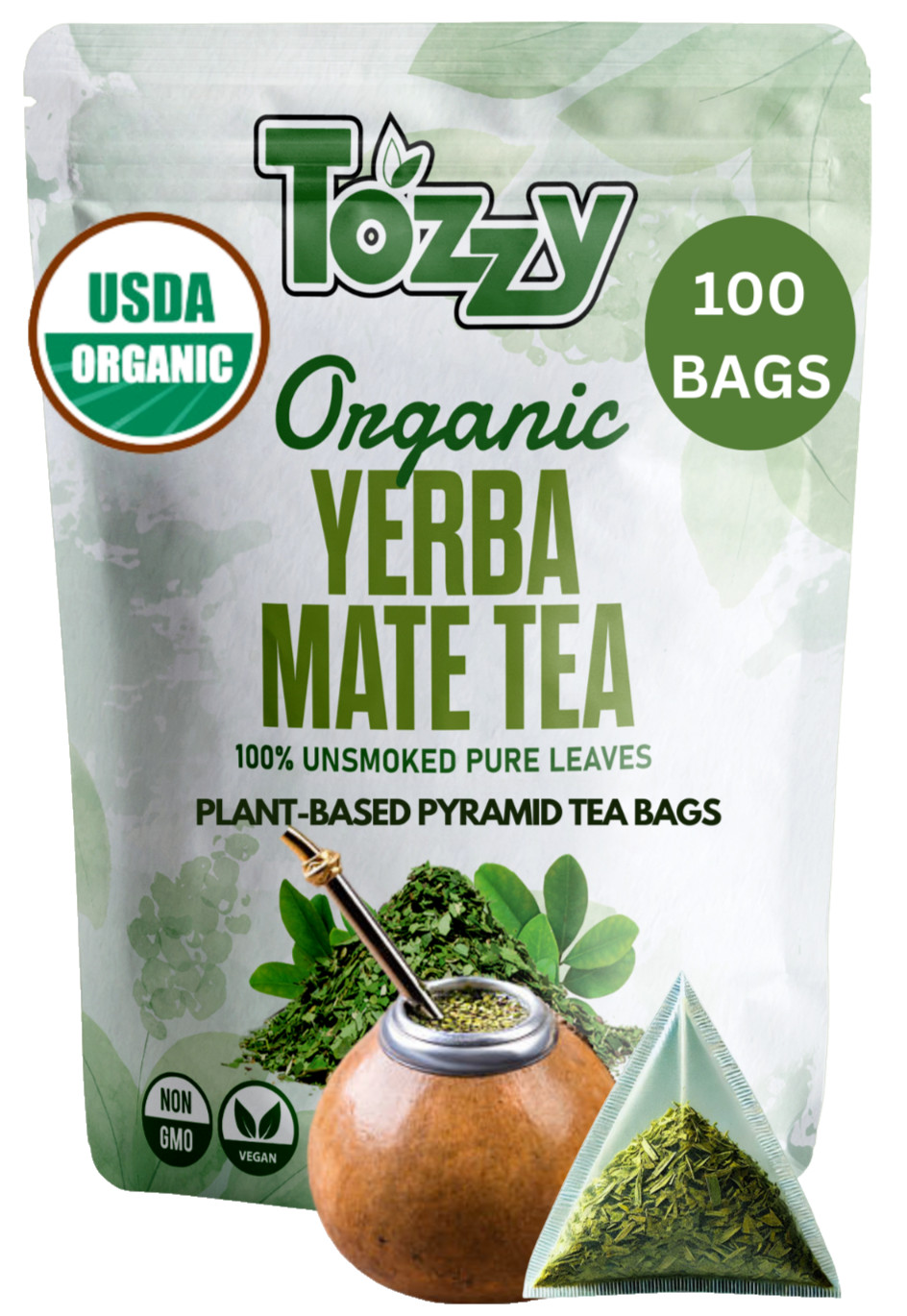 Organic Unsmoked Yerba Mate Tea Bags – 100 Count (Plant-Based Pyramid Tea Bags)