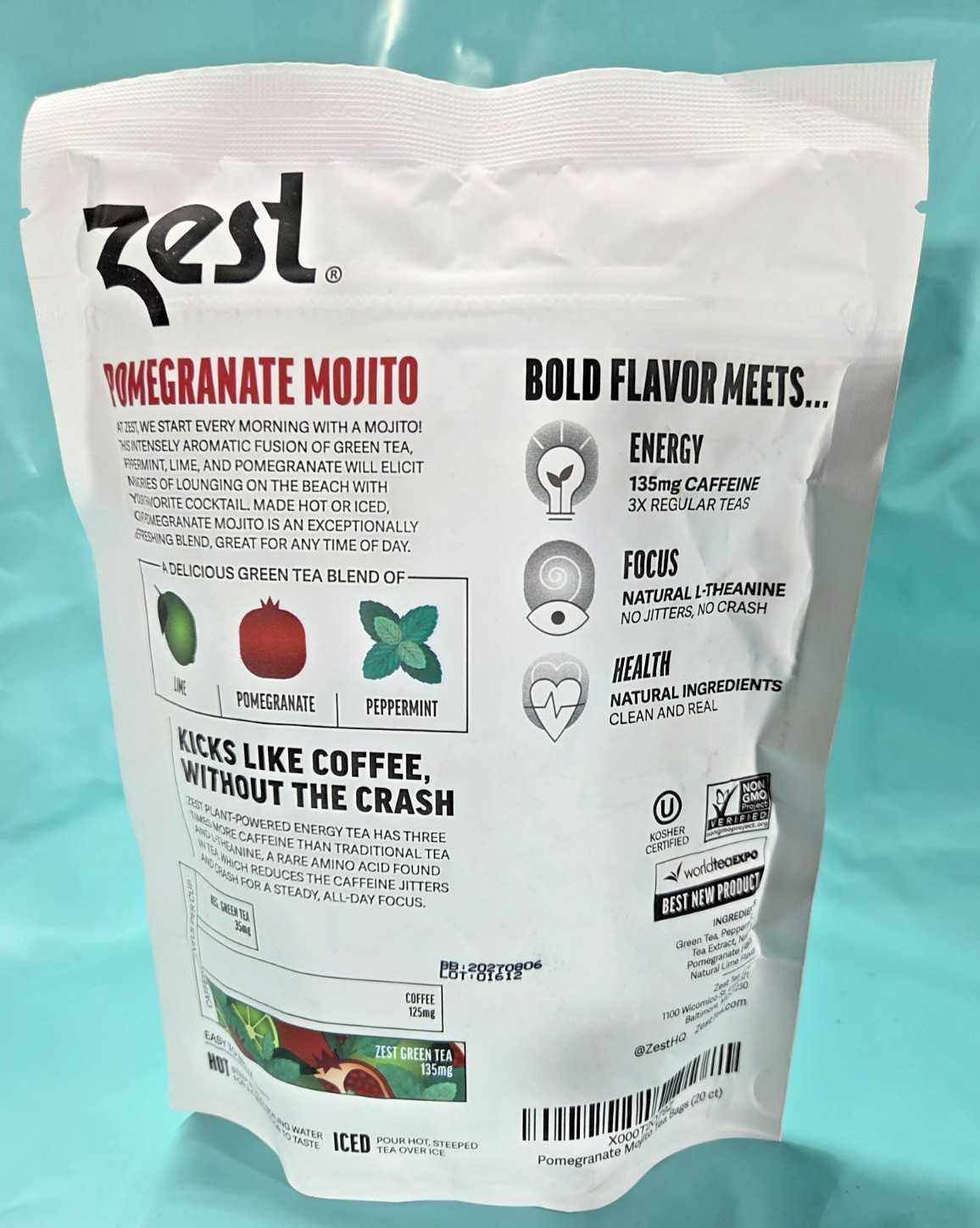 Zest Energy Green Tea *Pomegranate Mojito* 20 Bags Count *Factory Sealed* 06/27
