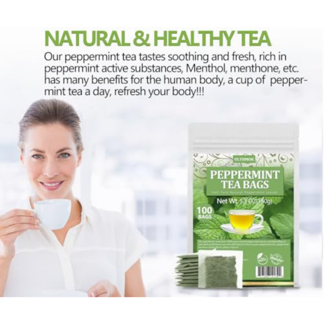 Peppermint Tea Bags, 100 Natural, Caffeine Free – 100 Bags Free Shipping