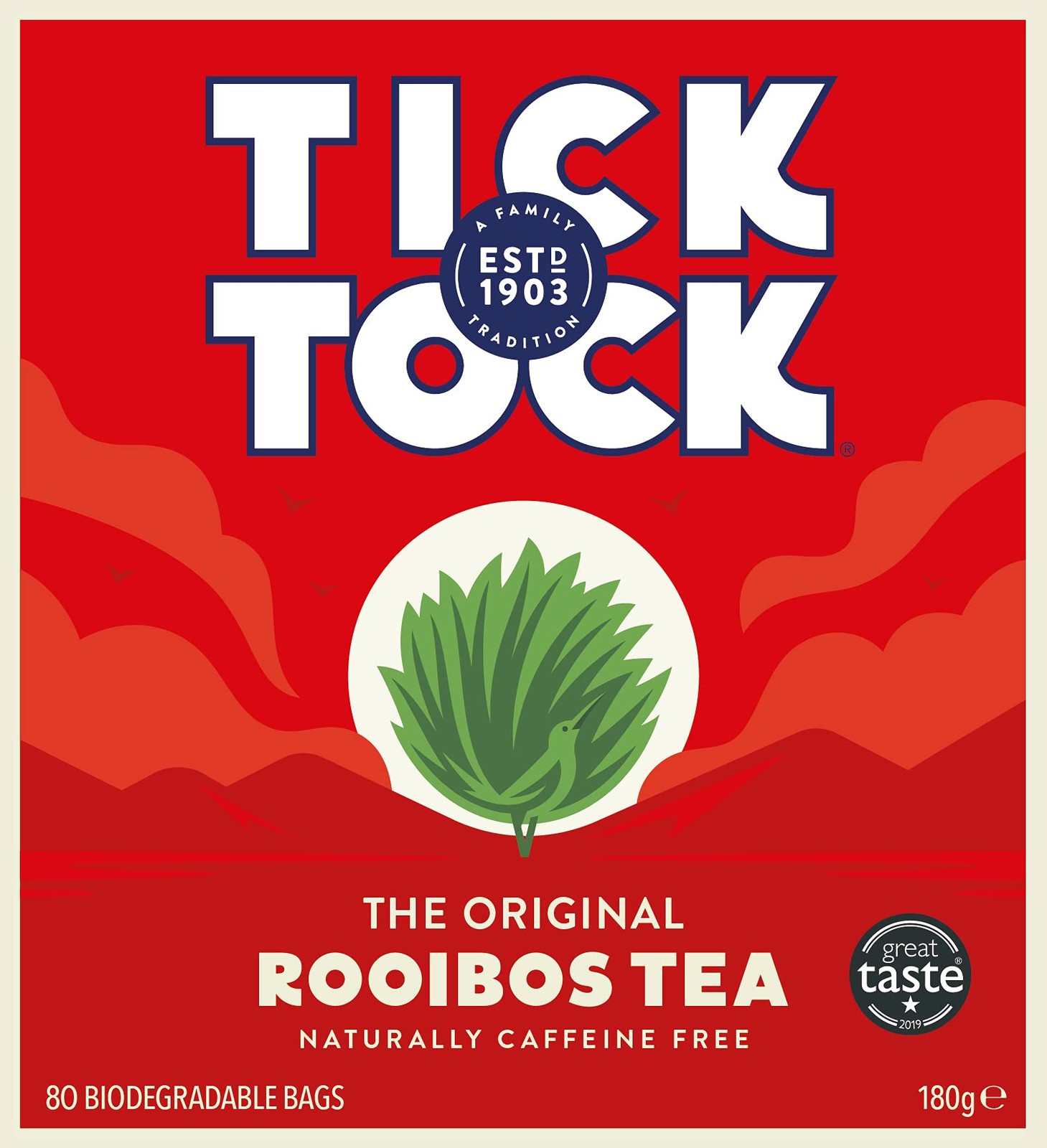 TICK TOCK TEAS Organic Rooibos Tea Bags – Naturally 80 Count (Pack of 1), Red