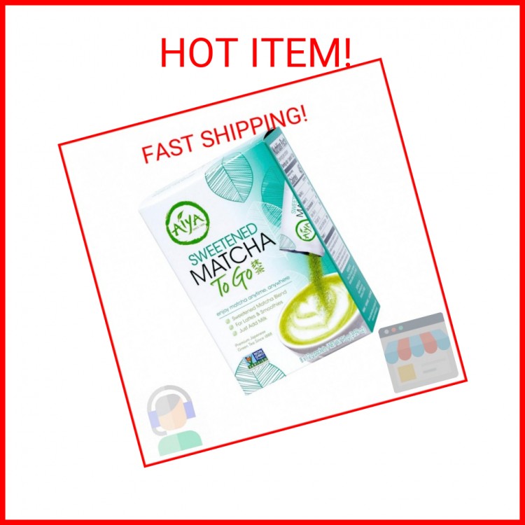 Aiya Japanese Sweetened Matcha Powder to Go Sticks – Ceremonial Grade, Vegan-Fri