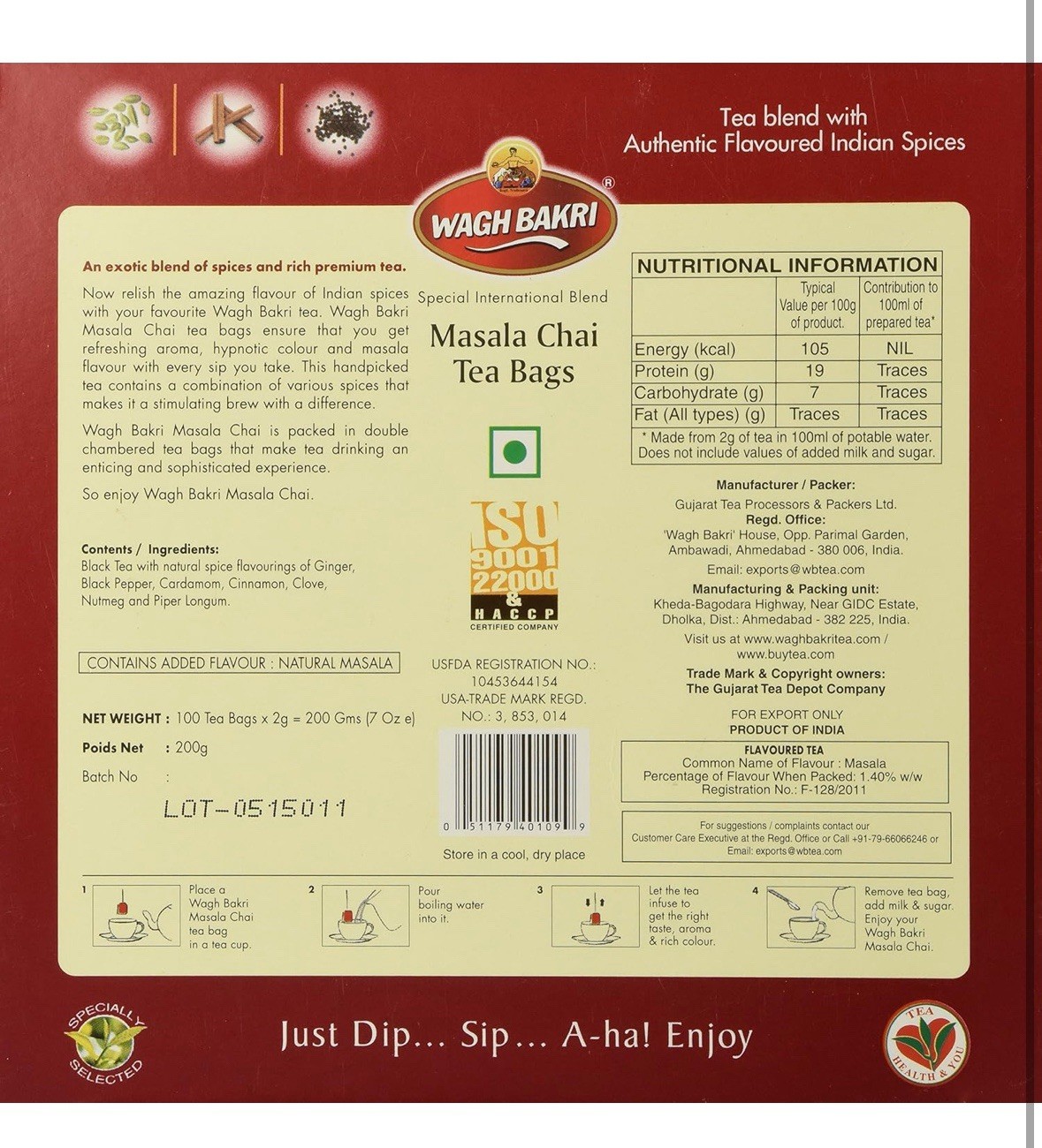 Wagh Bakri Masala Chai 100 Masala Chai Special International Blend 100 Tea Bags
