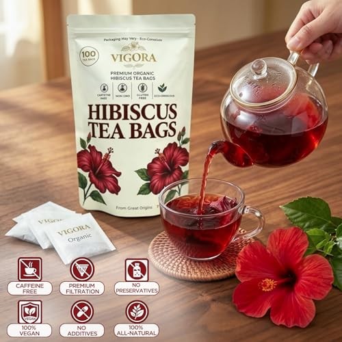 Hibiscus Tea Bags, Pure Hibiscus Tea, Caffeine Free, Prefect For Iced/Hot Tea