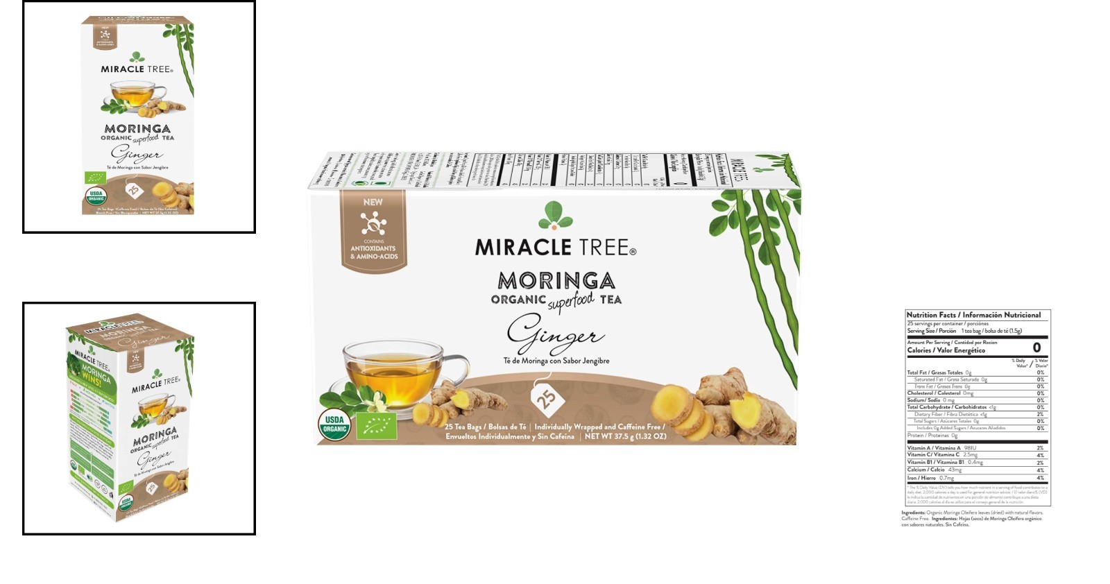 Caffeine-Free Organic Ginger Moringa Tea – 25 Bags for Stress Relief & Energy