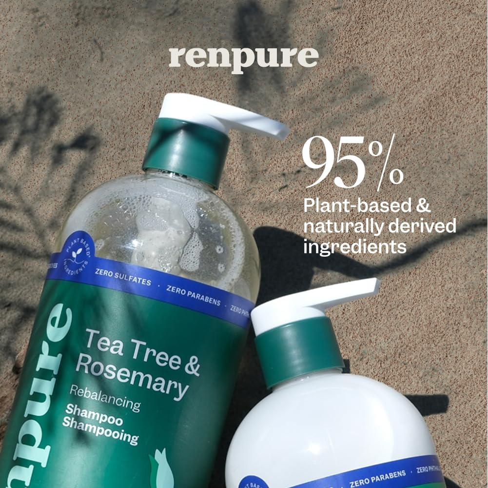 Renpure Tea Tree & Rosemary Shampoo and Conditioner Set, Plant Based – Refreshes