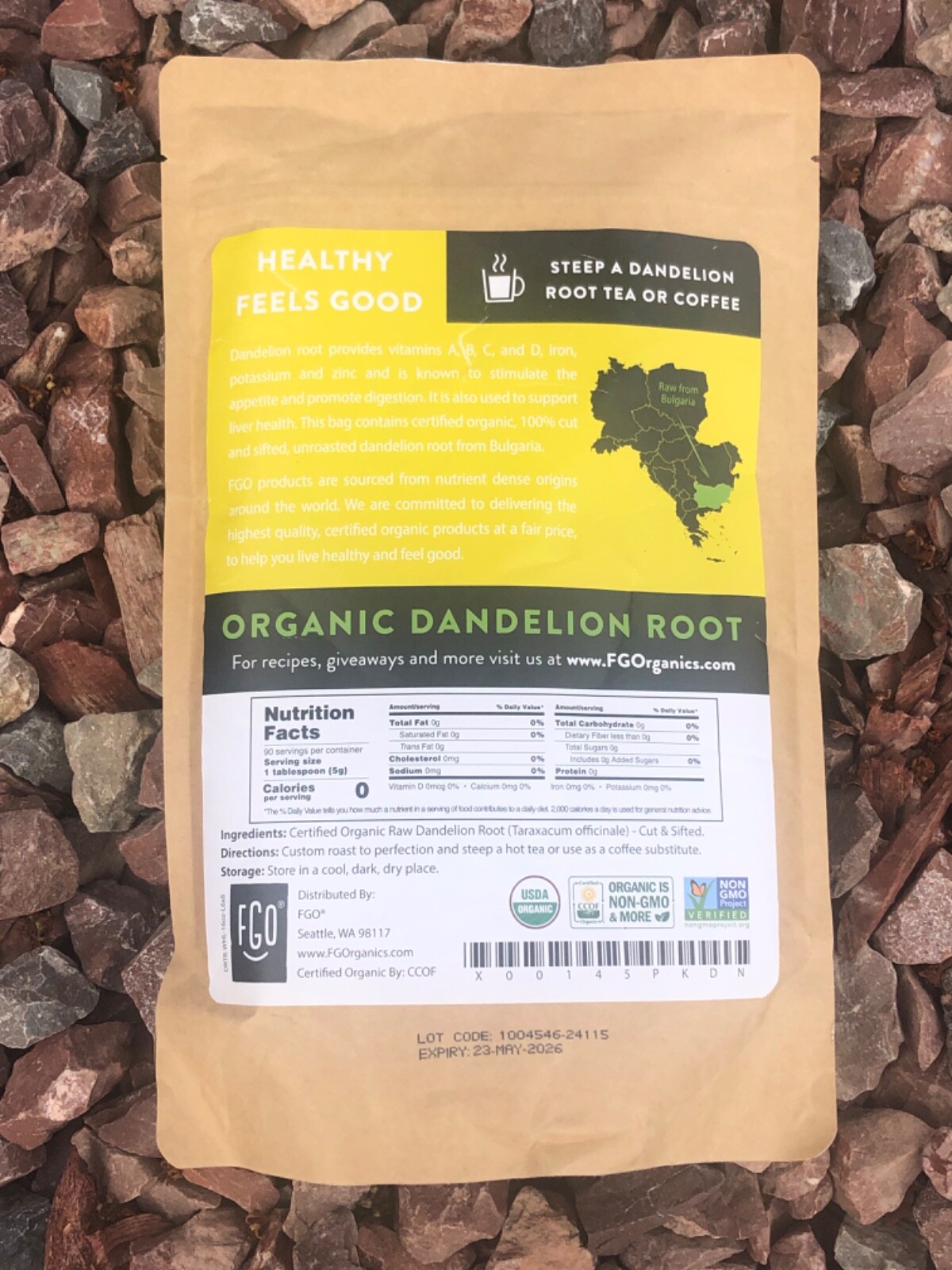 Organic Raw Dandelion Root, Tea/Coffee, Resealable Bag, 16oz