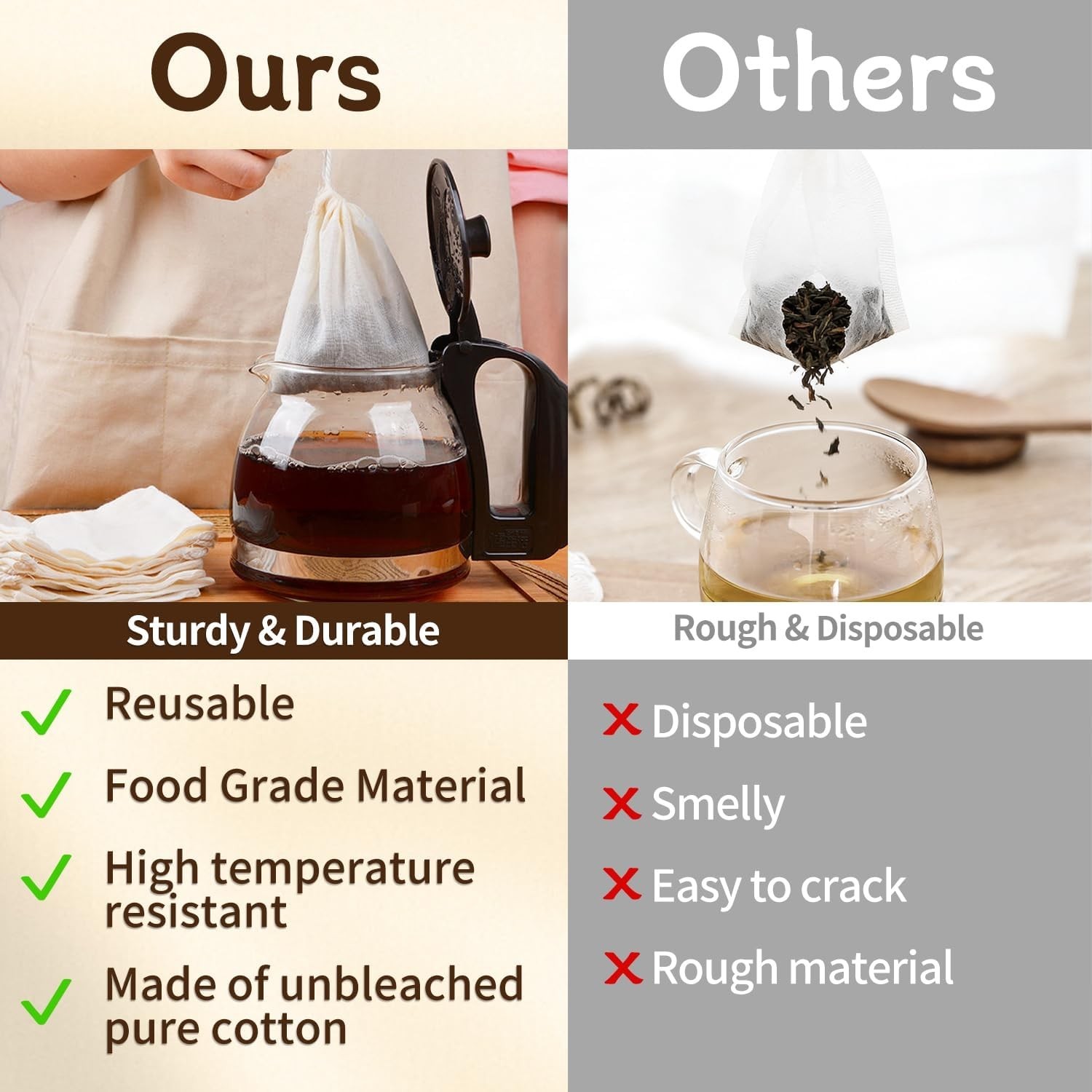 50 Pcs Tea Bags for Loose Leaf Tea, Reusable Tea Bags, Natural Unbleached Cot…