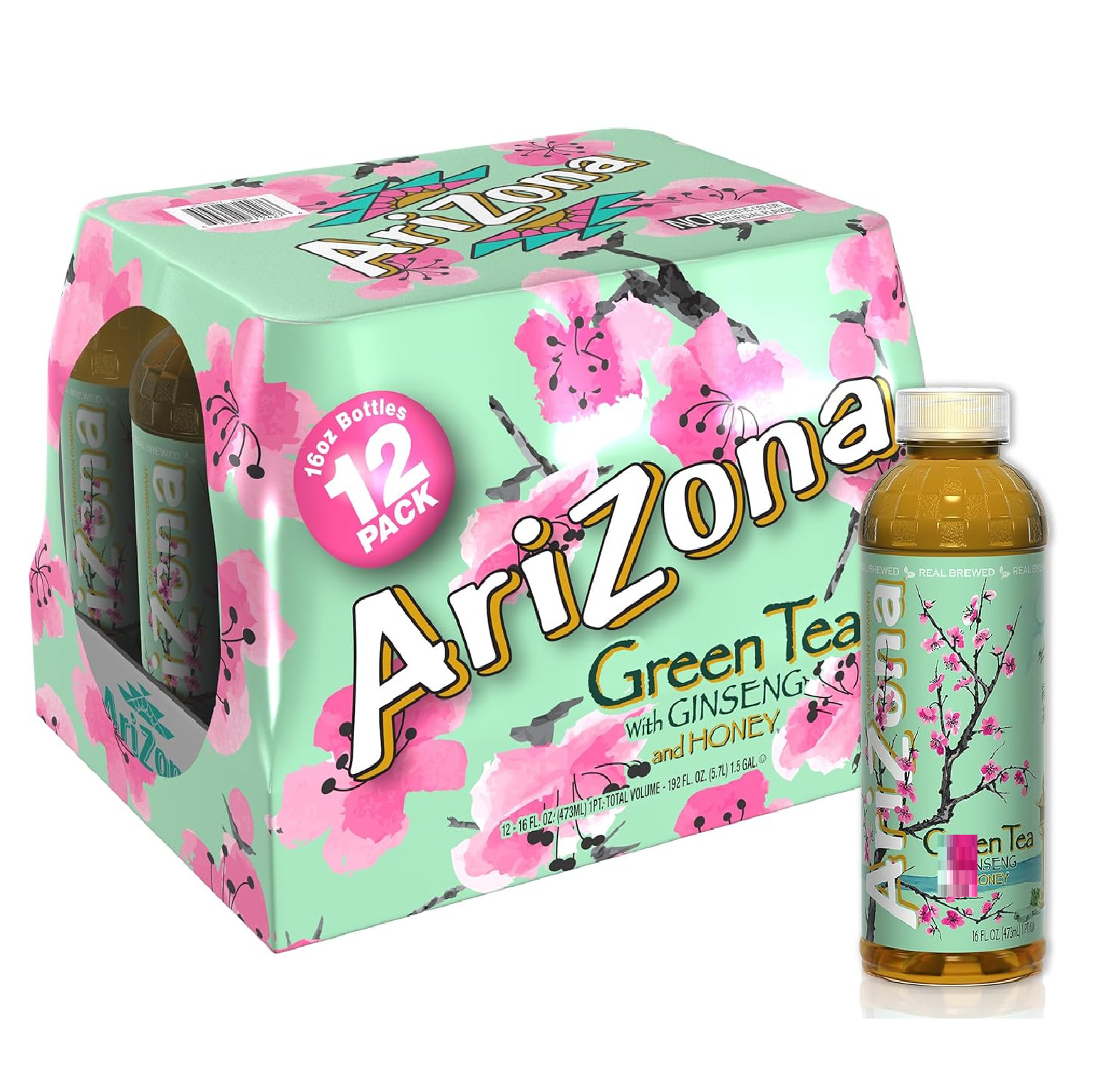 Arizona Green Tea with Ginseng and Honey, 16 Fl Oz (Pack of 12)