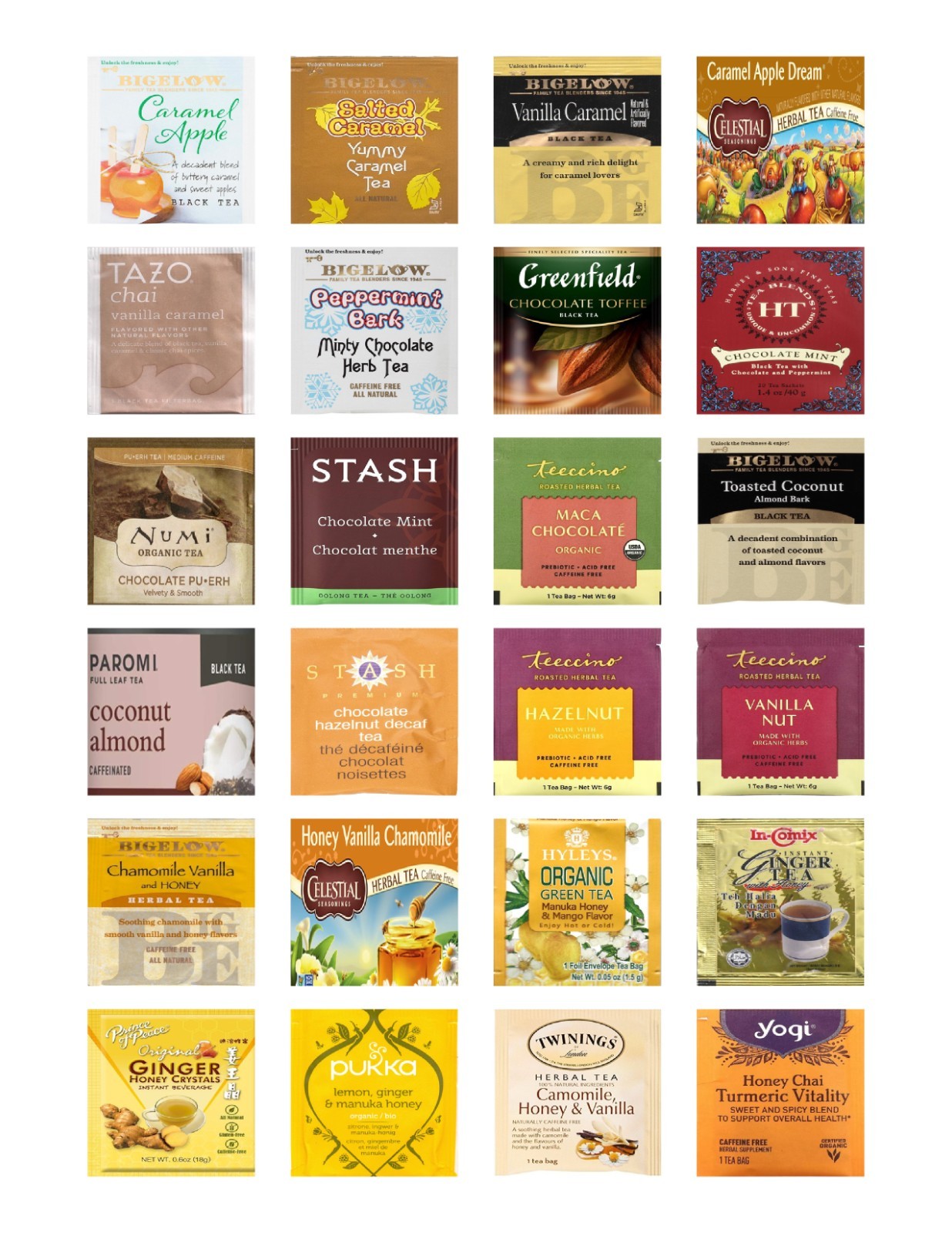 Dessert Tea Bag Sampler Variety Pack – 24 Single-Serve Varieties – 15 Brands