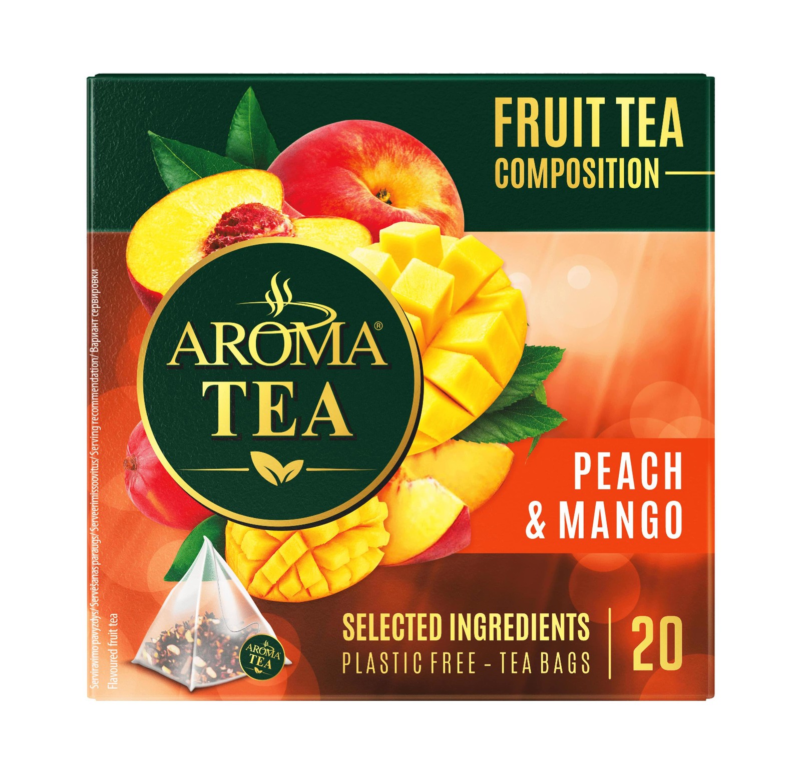 4 AROMA TEA PEACH & MANGO Flavor Fruit Tea Boxes Pyramid Teabags 40g 1.4oz