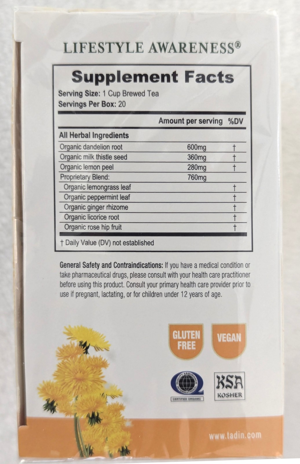 USDA Organic Dandelion Liver Detox Tea, 2 Boxes, 20 Count Each, Exp 10/27