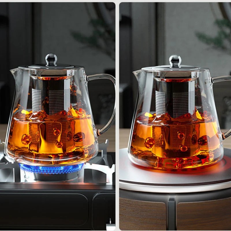 Heat-Resistant Glass Teapot with Stainless Steel Infuser, 401-500ml Kung Fu