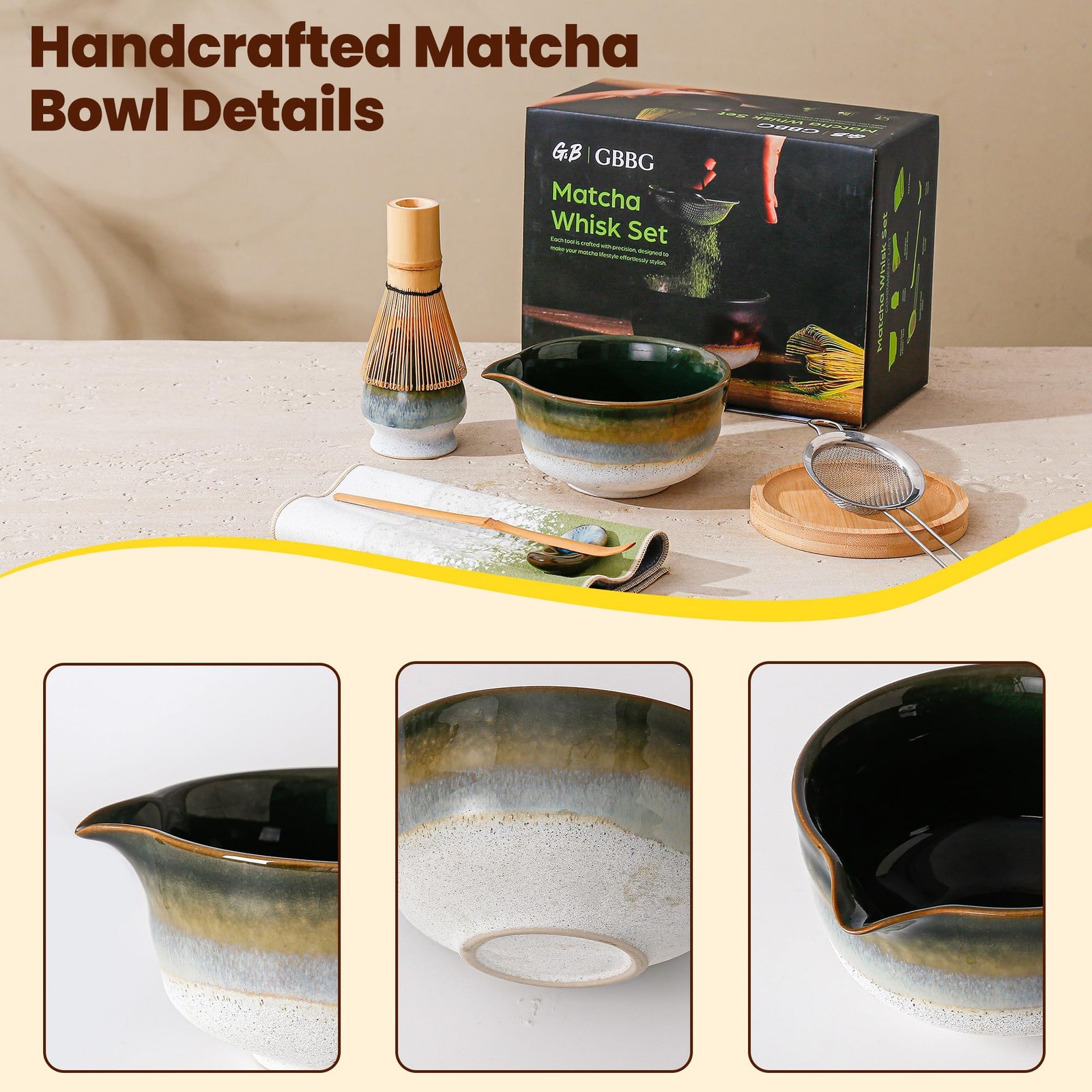 Matcha Whisk Set, Ceramic Matcha Kit Desert Style, Matcha Whisk and Bowl, Bam…