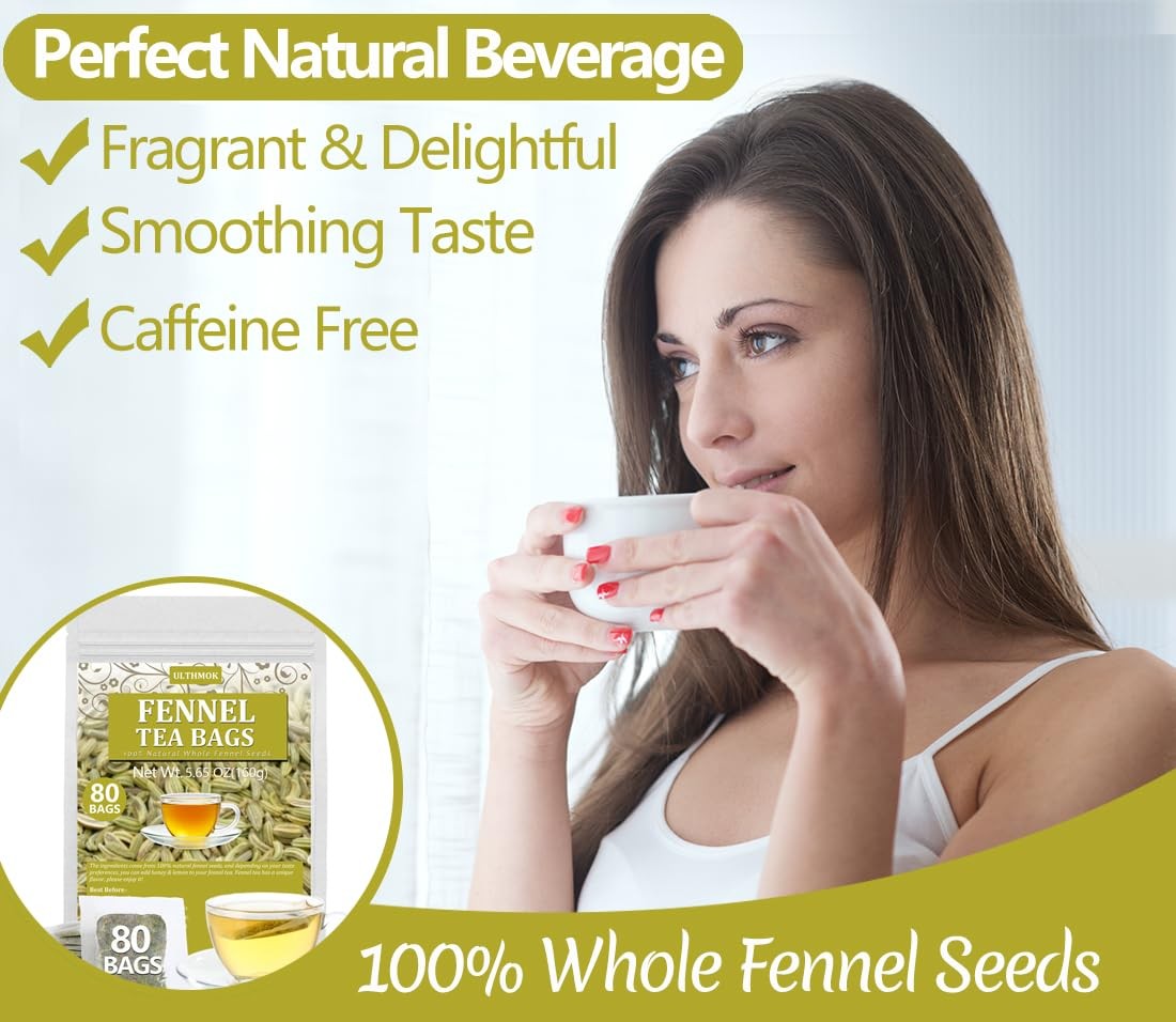 Premium Fennel Tea Bags, 80 Tea Bags. Made with Natural Whole Fennel Seeds,