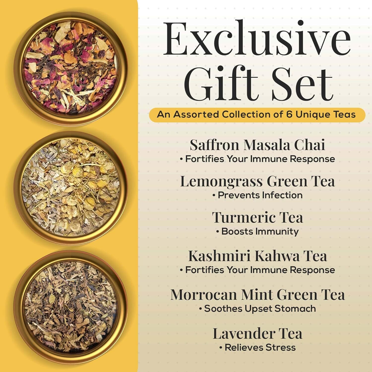 Assorted Tea Box, Set of 6 Unique Teas Kashmiri Kahwa,Saffron Masala200 gm Leave