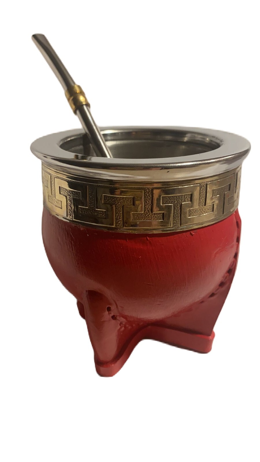Stainless S Mate Imperial Straw Pico Loro Virola Alpaca Handmade Dark Red