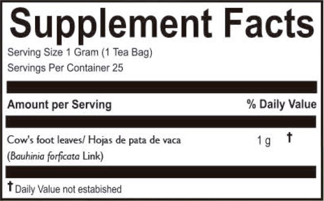 Pata De Vaca Bauhinia Tea 25 Count Caffeine Free Herbal Tea Individual Bags