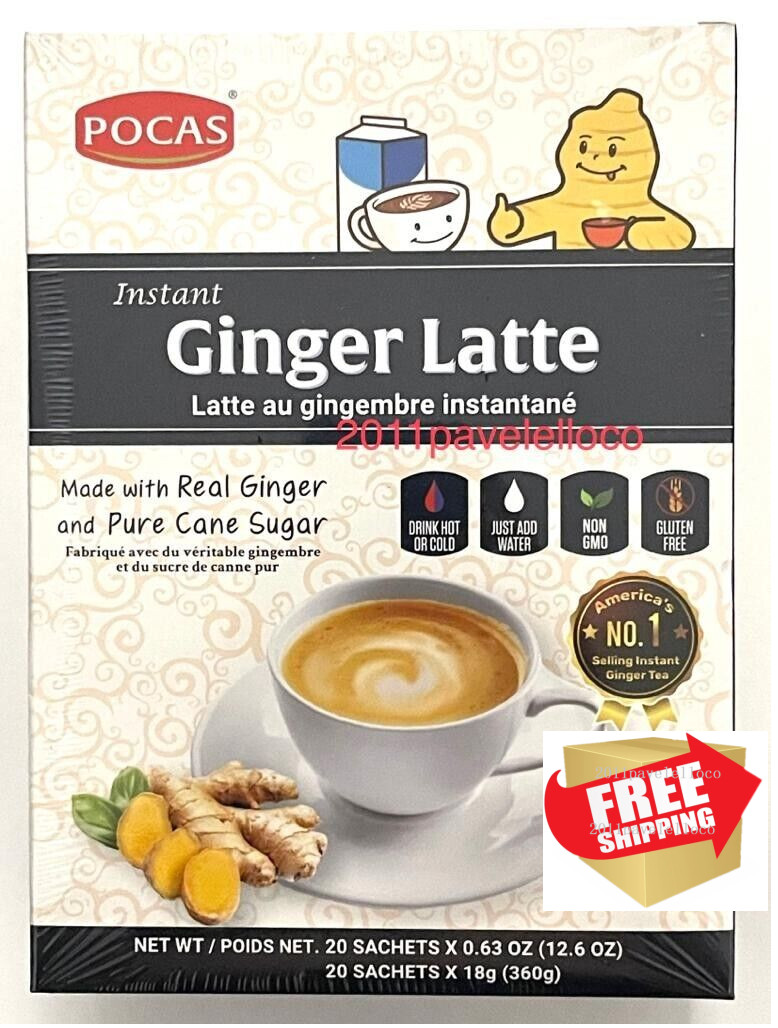 Instant Pocas Ginger Milk Tea Leche 20 Tea bags – gluten free, no caffeine