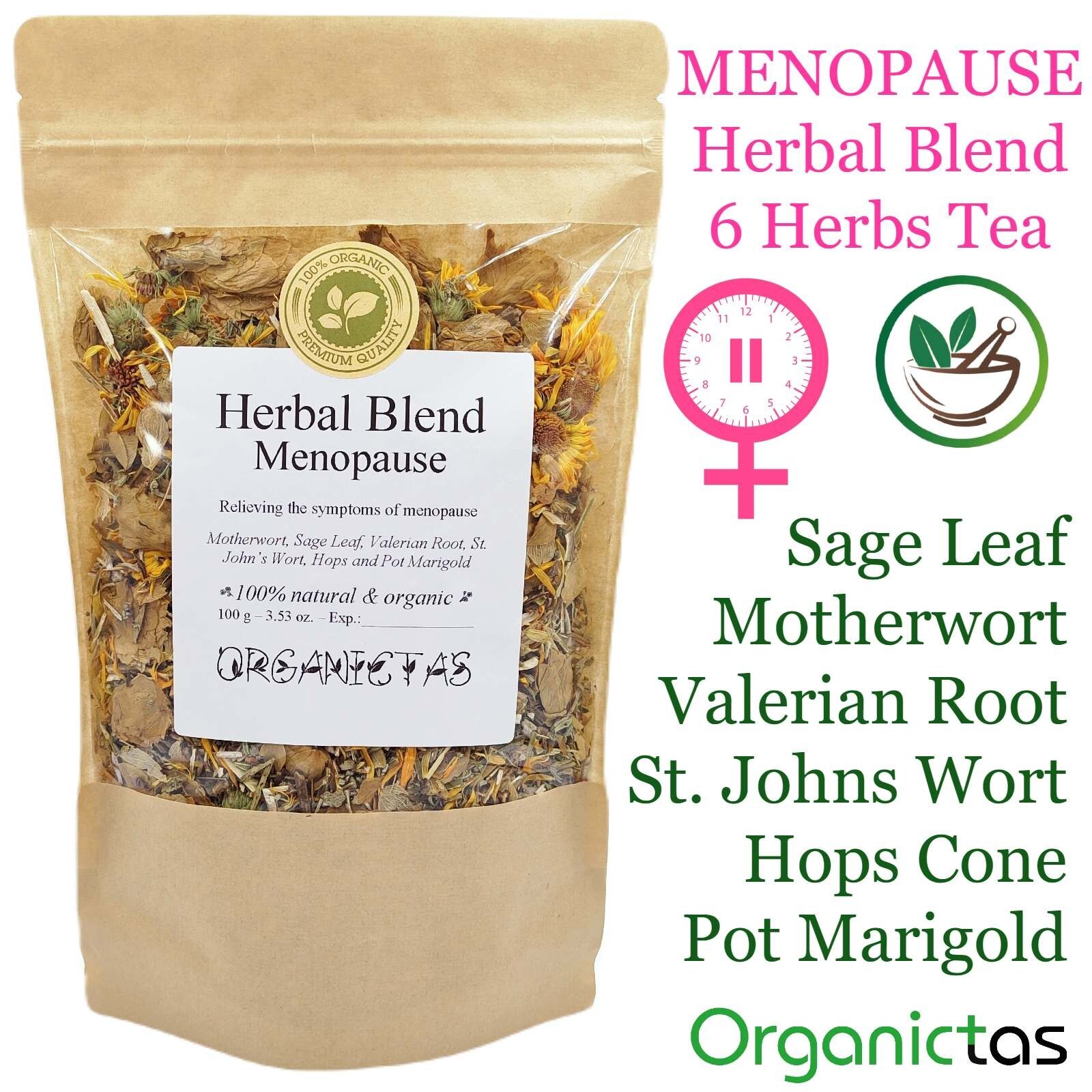 MENOPAUSE RELIEF TEA – 6 Herbs Herbal Tea Menopausal Climacterium Support 100 g