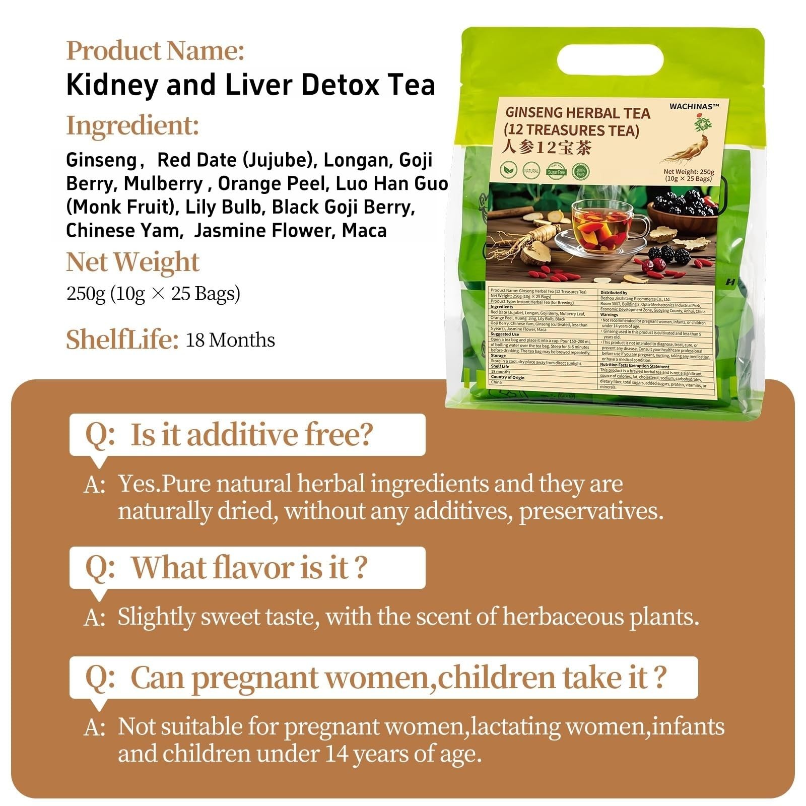 Premium Ginseng Tea – Natural Organic Kidney and Liver Detox Tea – 12 Herbal …