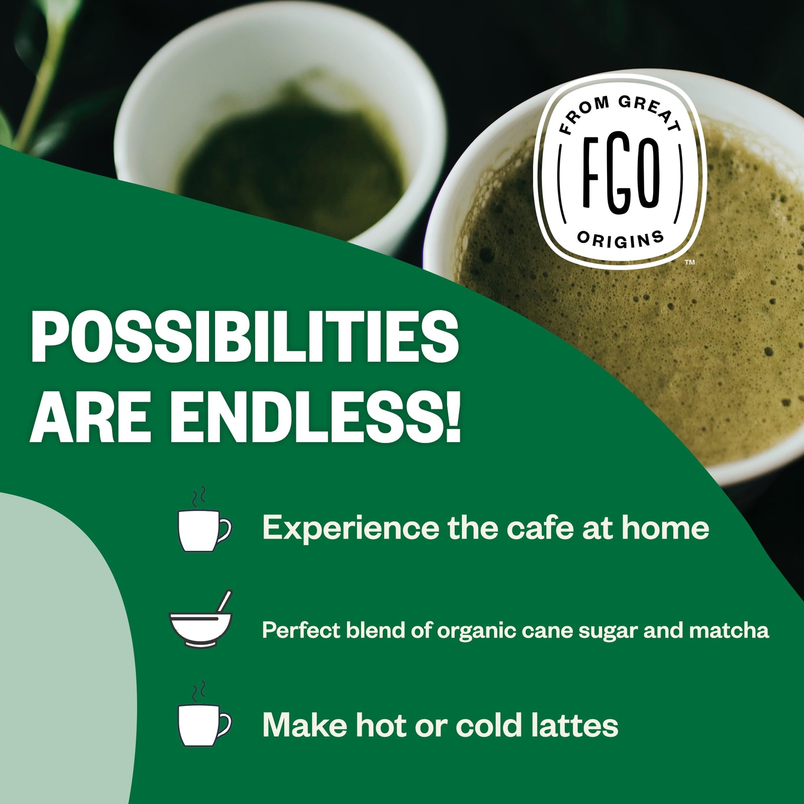 FGO Organic Sweet Matcha Latte Powder 16oz – Japanese Matcha, Brazilian Sugar