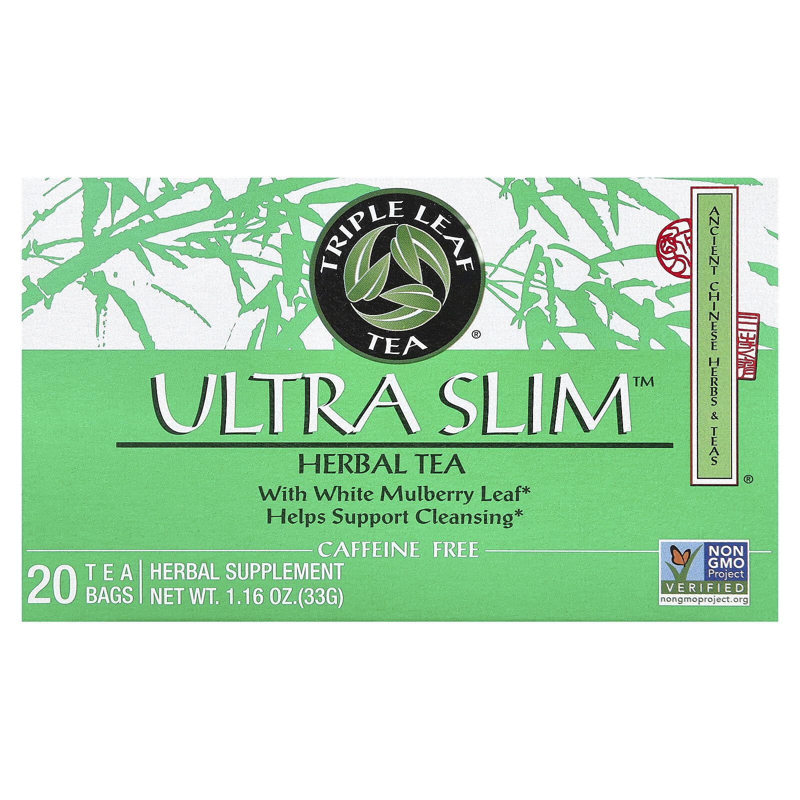 Ultra Slim, Herbal Tea, With White Mulberry Leaf, Caffeine-Free, 20 Tea Bags,
