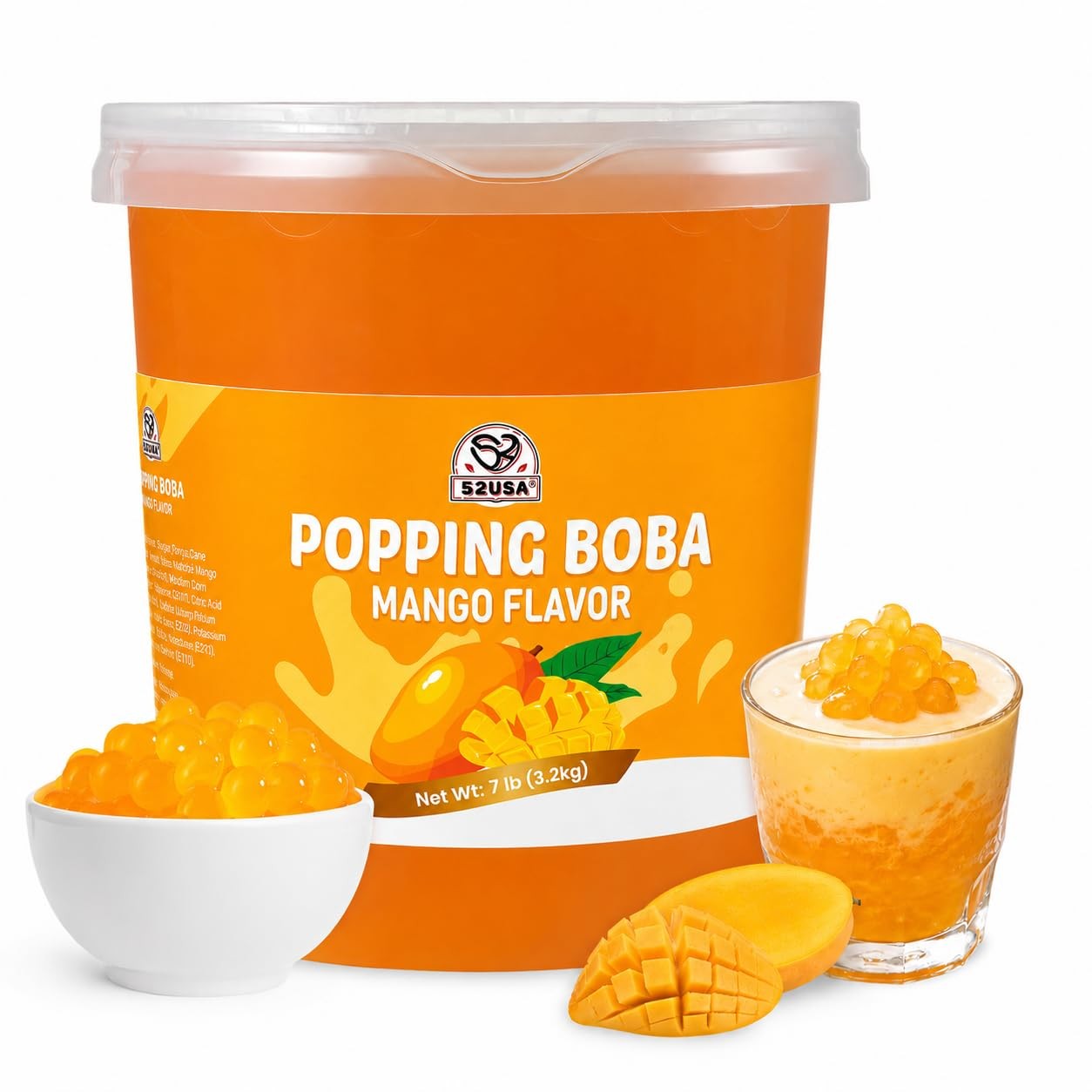 2X Mango Popping Pearls for Boba Tea Sweets Ice Cream – 7 Lbs