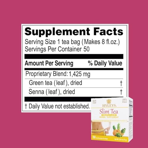 HYLEYS Slim Tea Weight Loss Herbal Supplement 50 Count (Pack of 1), Pineapple