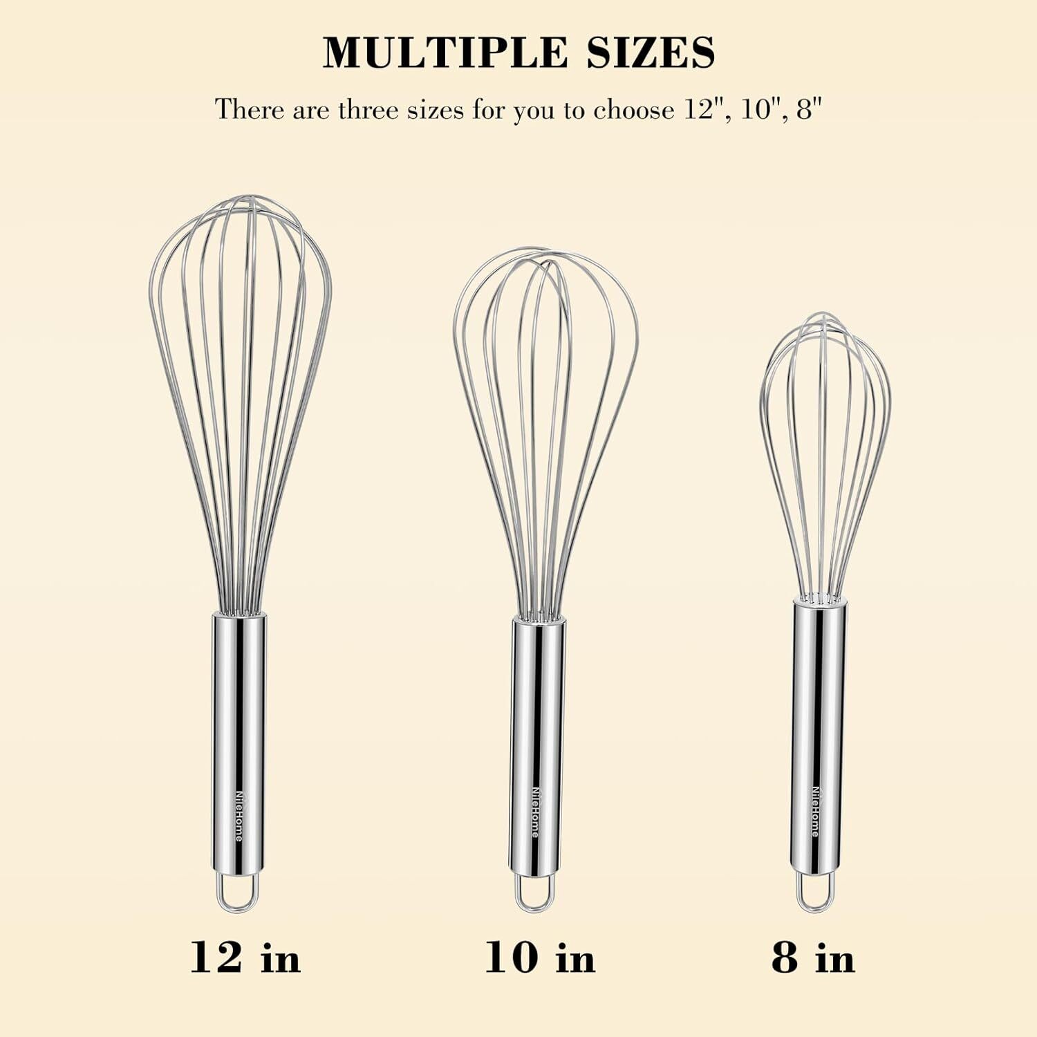 NileHome Stainless Steel Whisk Set 8″ 10″ 12″ Kitchen