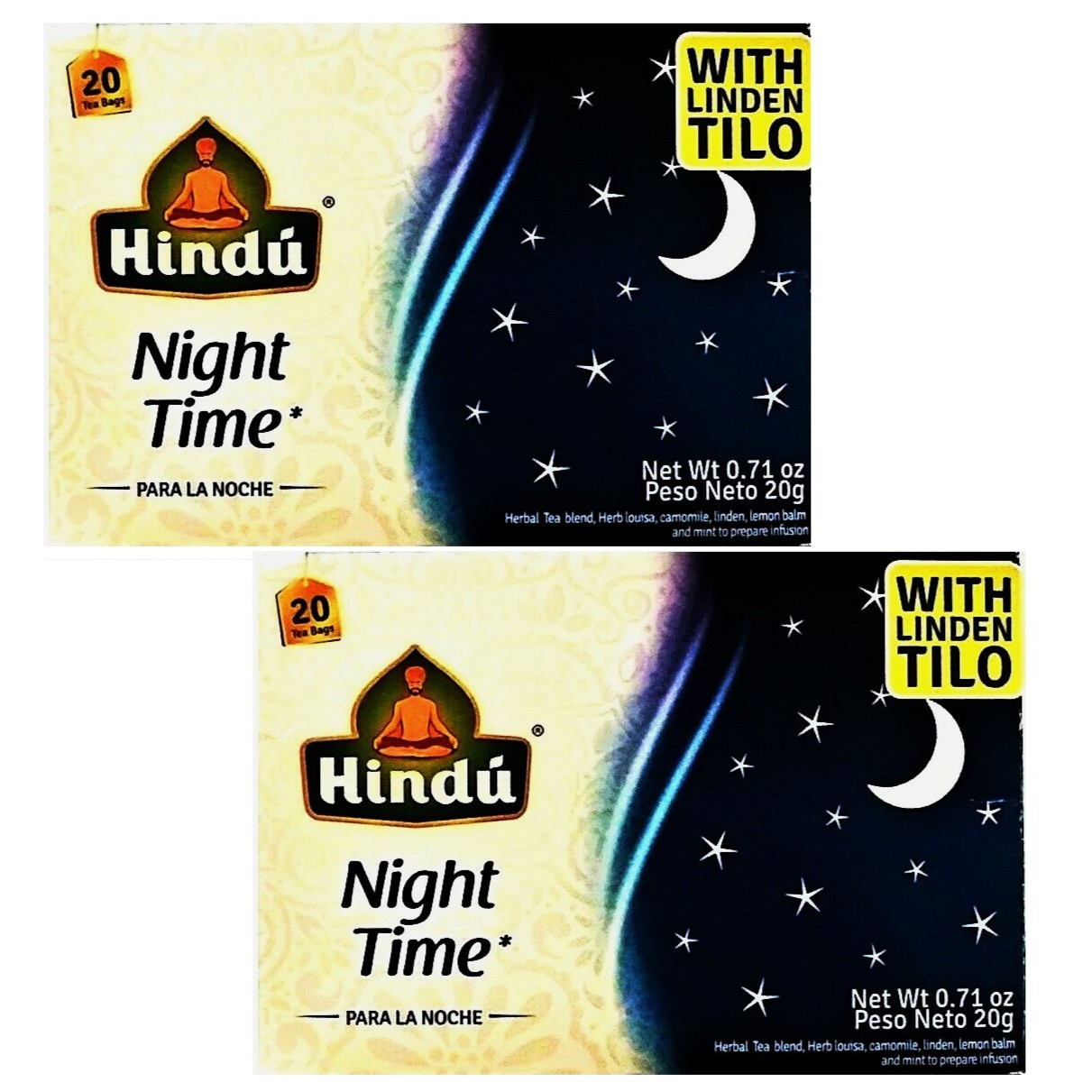 Hindu Night-Time Tea Chamomile-Louisa-Linden-Lemon Balm-Mint 20 Bags, Pack Of 2