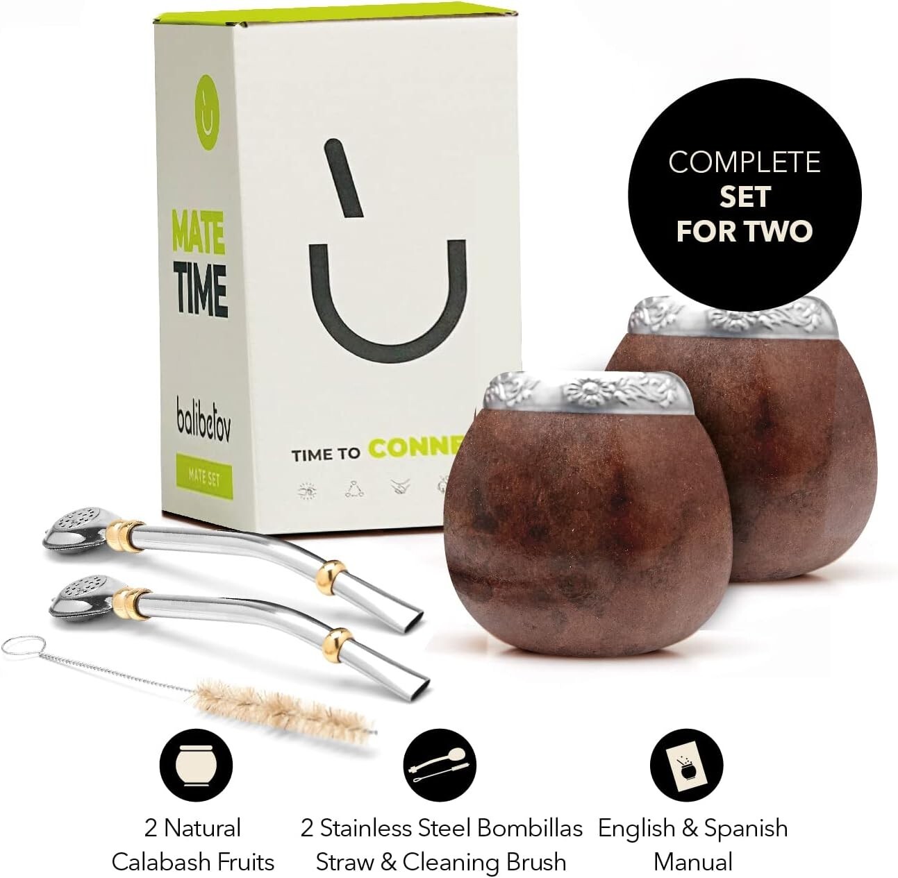 Artisan Yerba Mate Gourd Set – Two Natural Cups with Bombilla for Rich Tradition