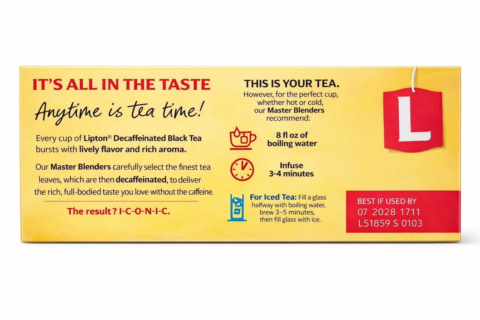 Lipton Yellow Label Decaffeinated Black Tea – 50 Tea Bags (3.3 oz) – New