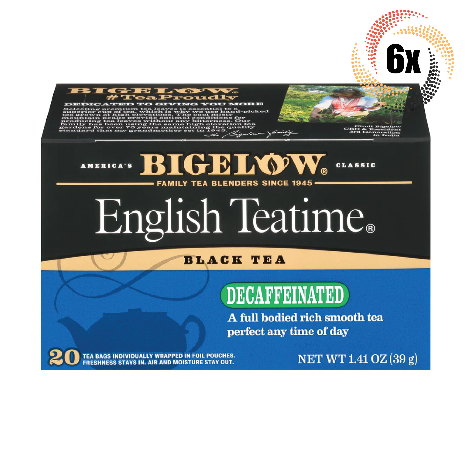 6x Boxes Bigelow English Teatime Decaffeinated Black Tea | 20 Per Box | 1.41oz