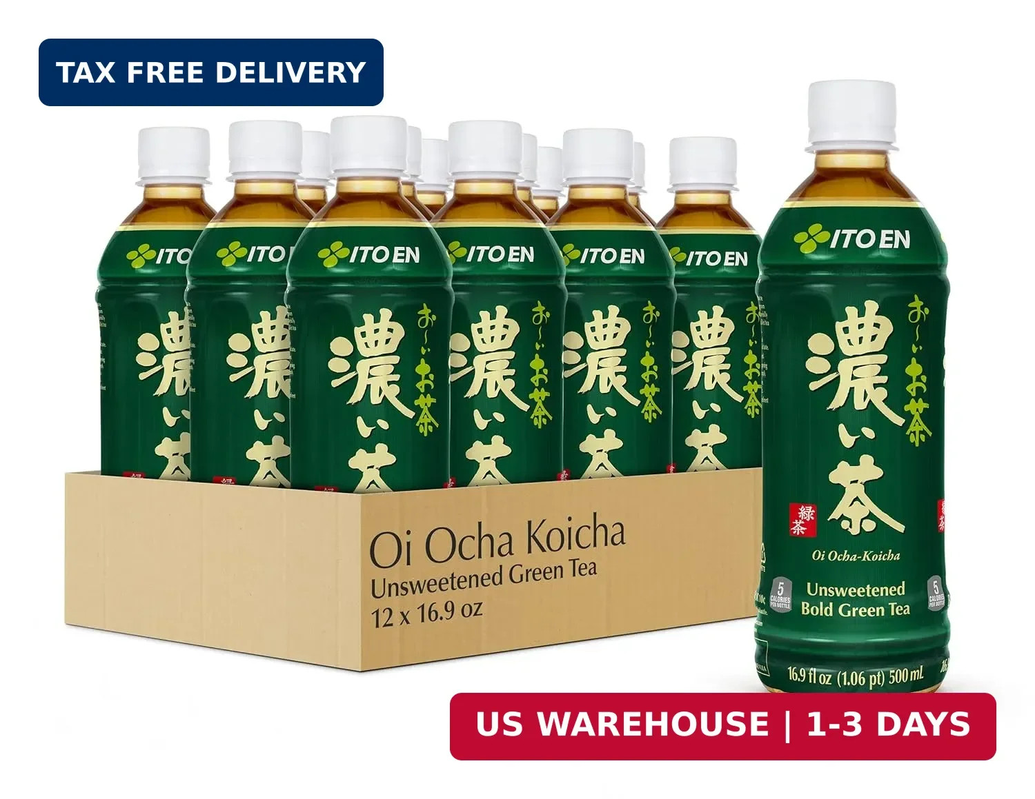 Ito En Oi Ocha Unsweetened Bold Green Tea, 16.9 Fluid Ounce (Pack of 12)