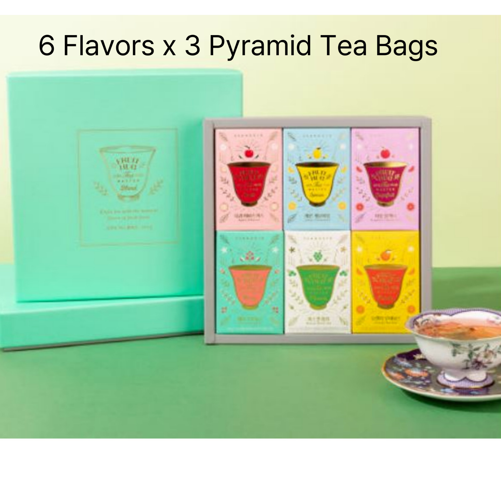 Ssanggye Premium Korean Fruit Hug Dried Tea Blend 6 Flavors x 3 Pyramid Tea Bags