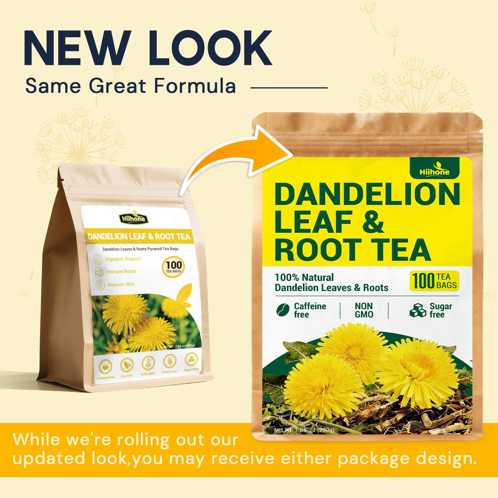 Caffeine-Free Dandelion Herbal Tea – 100 Sugar-Free Teabags for Wellness
