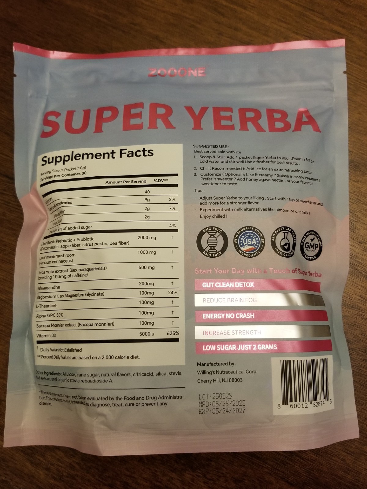 Zooone Super Yerba (Raspberry Lemonade) 30 Drink Packets 5/24/27