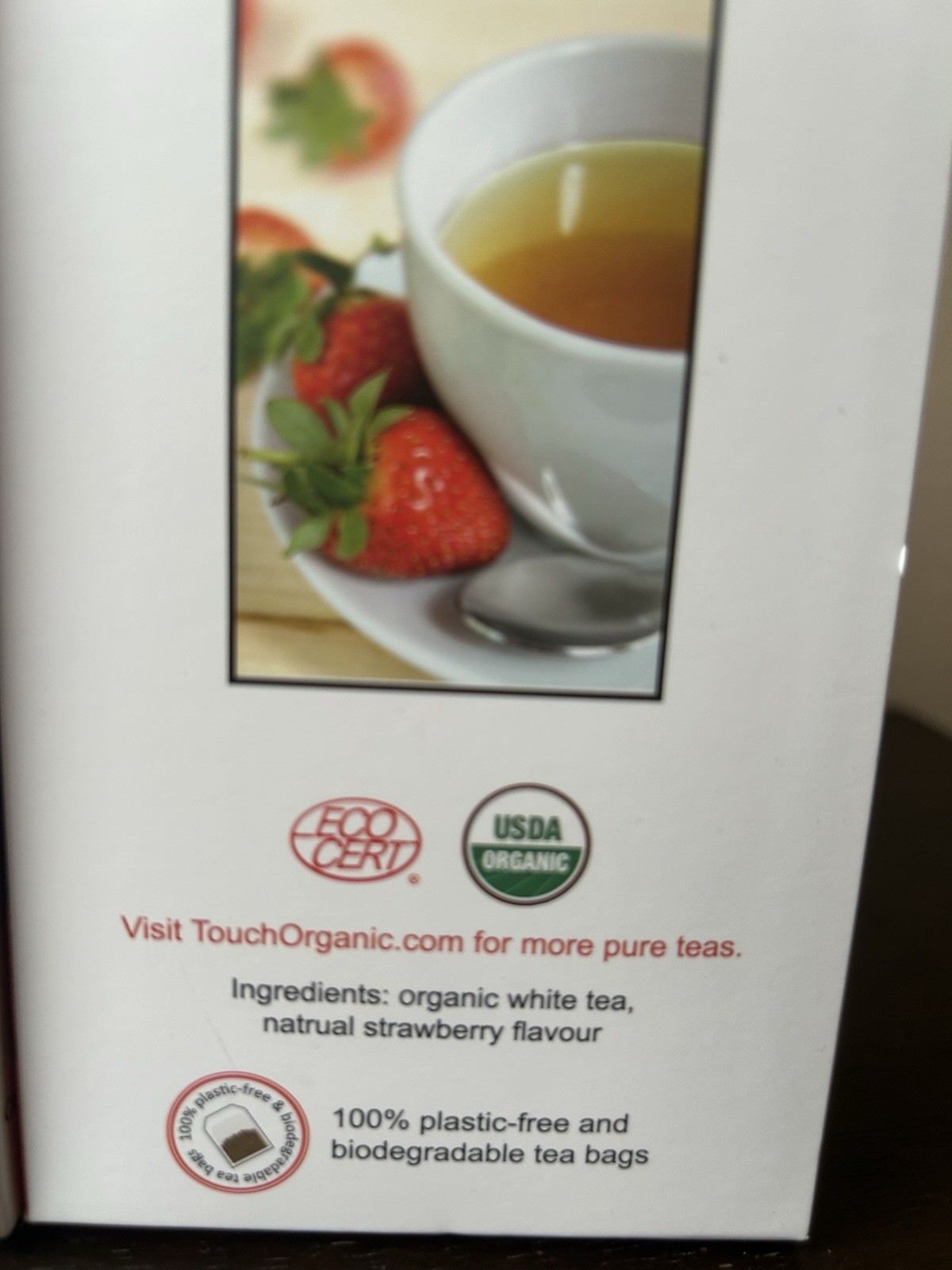 2 Touch Organic Strawberry White Tea Bags, 40 Bags 2.5 oz Exp 04/28