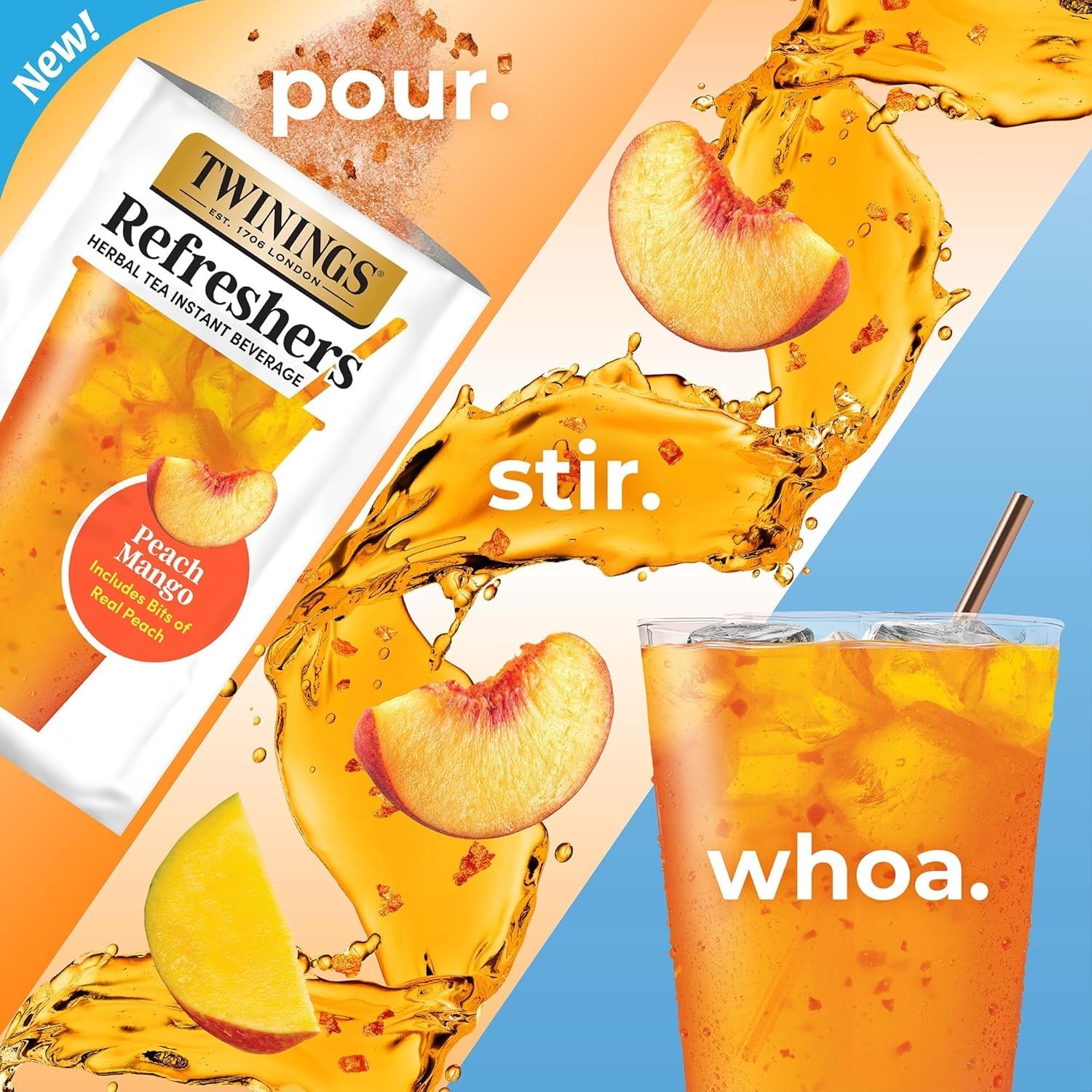 NEW Twinings Peach Mango Refreshers, Herbal Tea Instant Beverage 5 Count (Pack 6