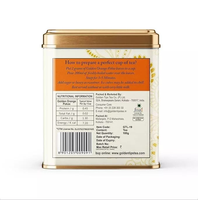 Golden Tips Orange Pekoe Black Tea Loose Leaves Tin can (100 Gram, 50 cups).
