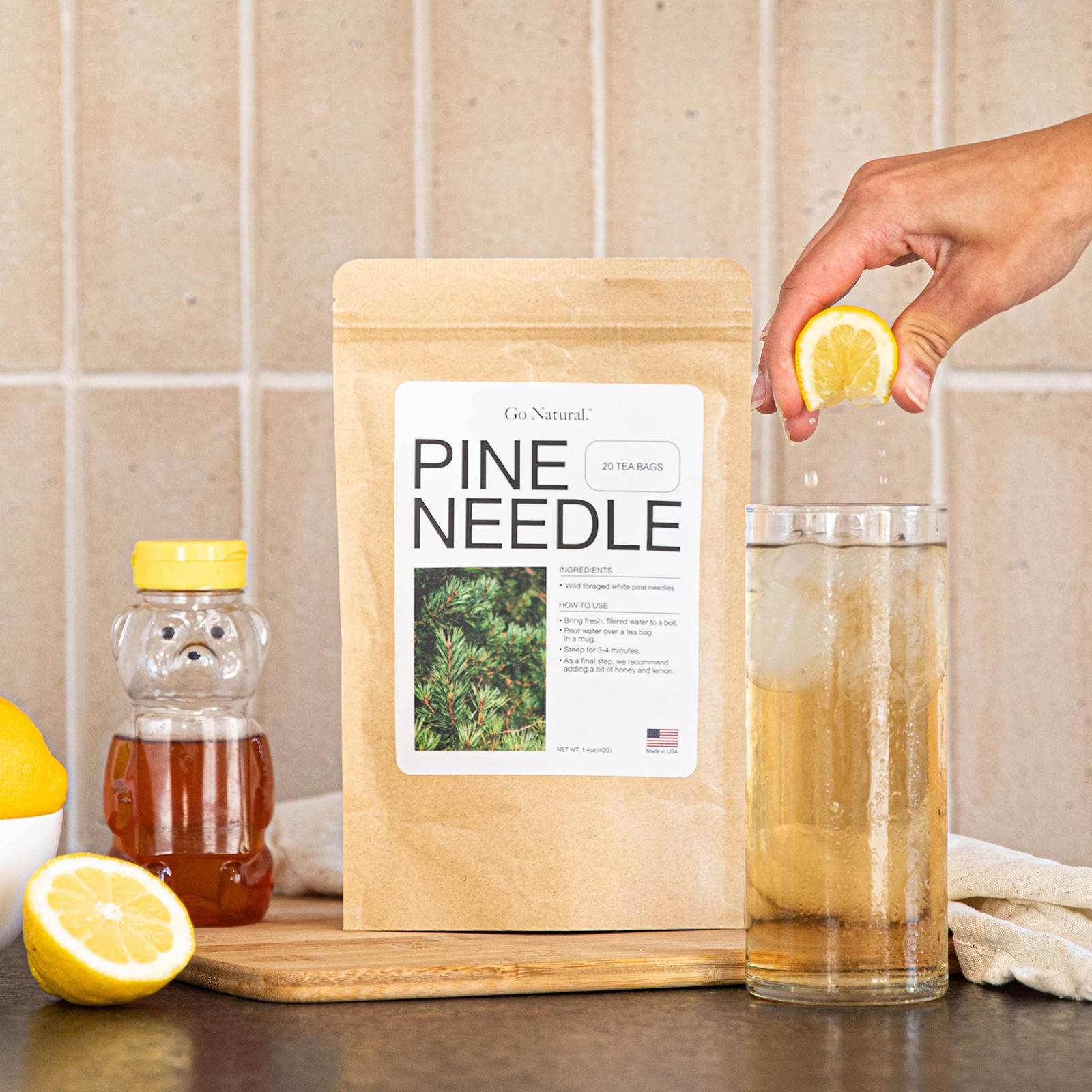 Pine needle tea, wild-foraged in the USA, picked from northern white pines | …