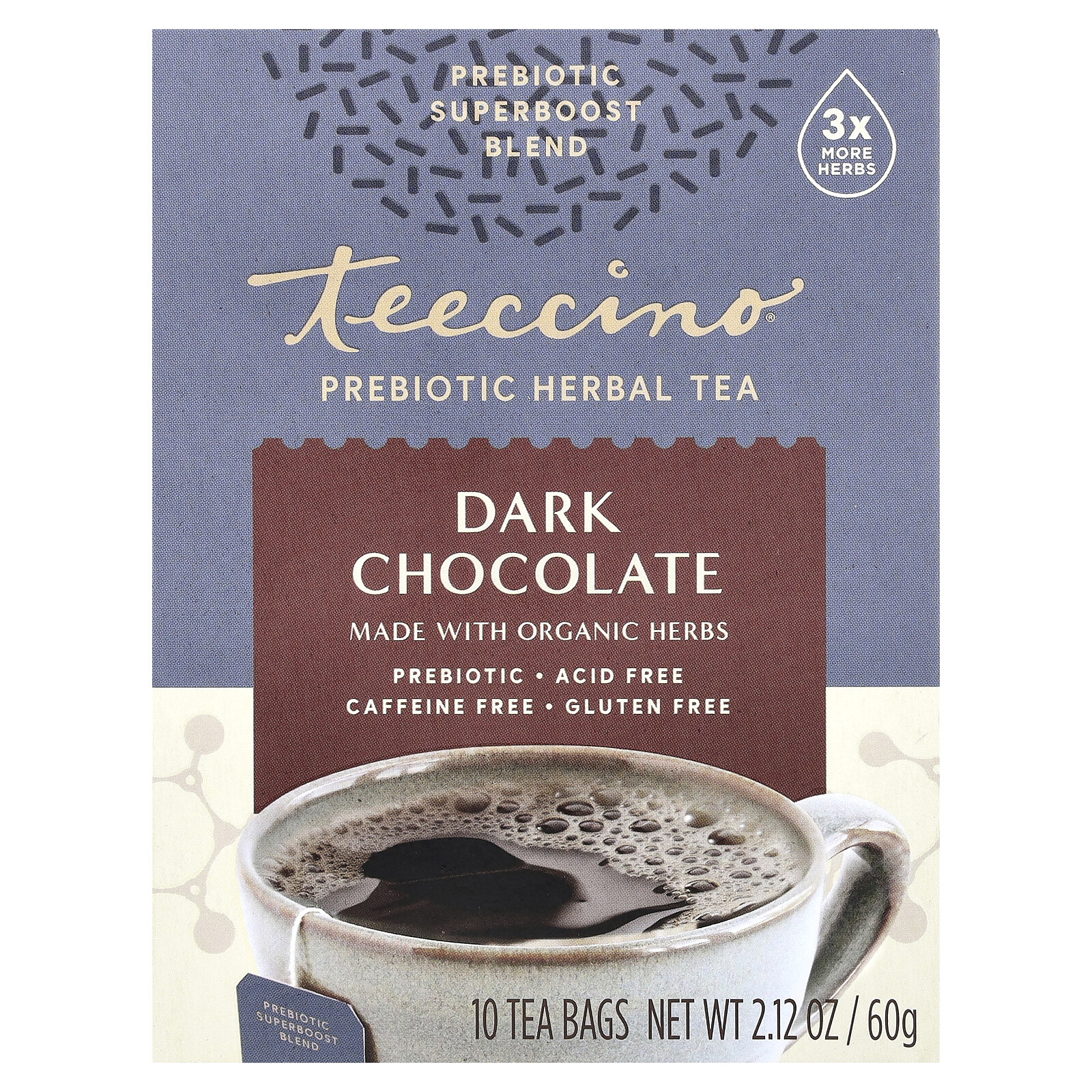 Prebiotic Herbal Tea, Dark Chocolate, Caffeine Free, 10 Tea Bags, 2.12 oz (60 g)