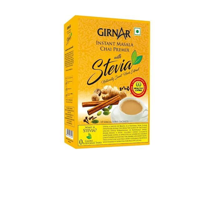 Girnar Instant Masala Chai Premix With Stevia Black Tea Granules-10 Sachets,90 G