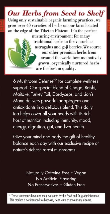 6 Mushroom Defense Herbal Tea, Caffeine Free 20 Tea Bags, 1 Count