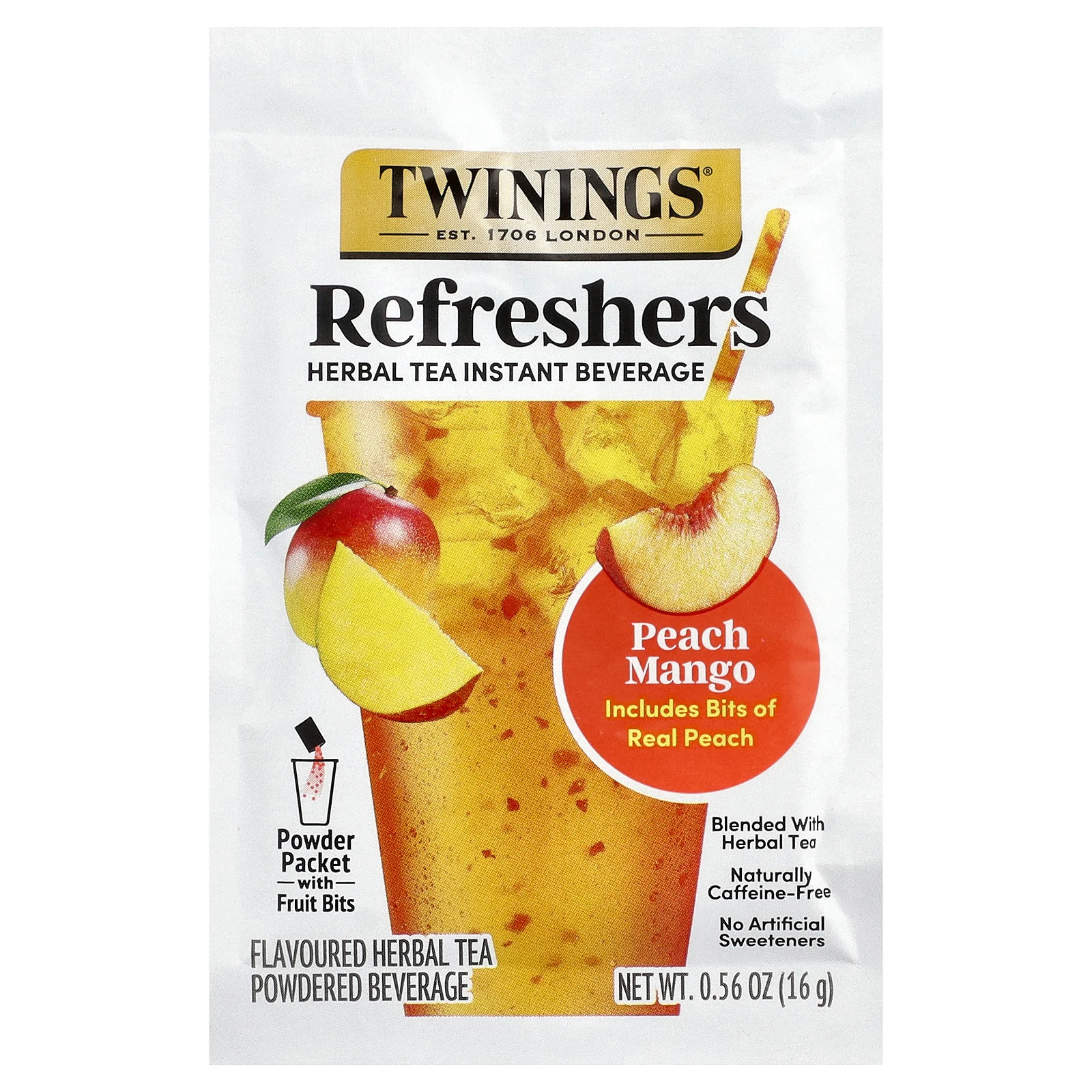 Refreshers, Herbal Tea Instant Beverage, Peach Mango, Caffeine Free, 5 Packets,