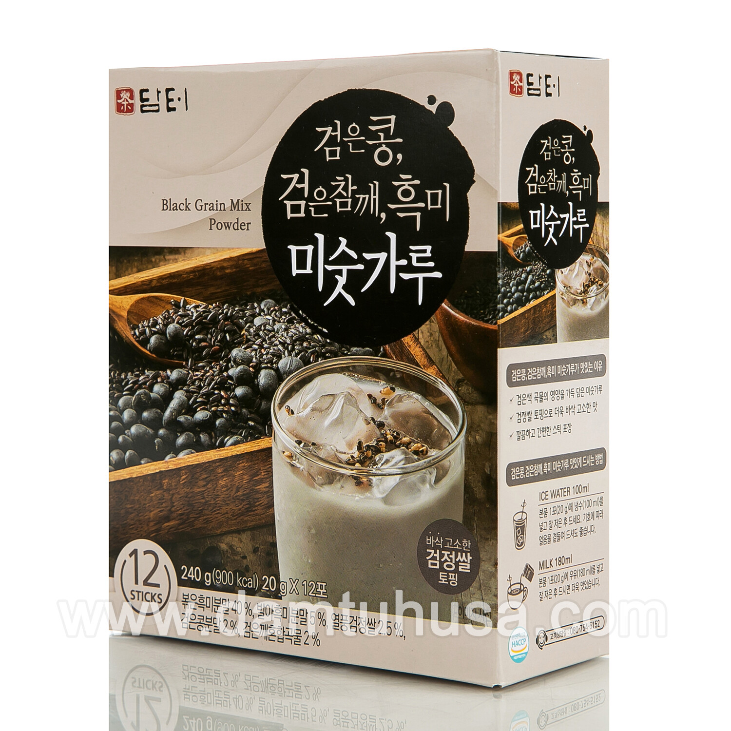 DAMTUH Roasted Black Grains Mixed Powder Tea, 12 Sticks, Korean Tea
