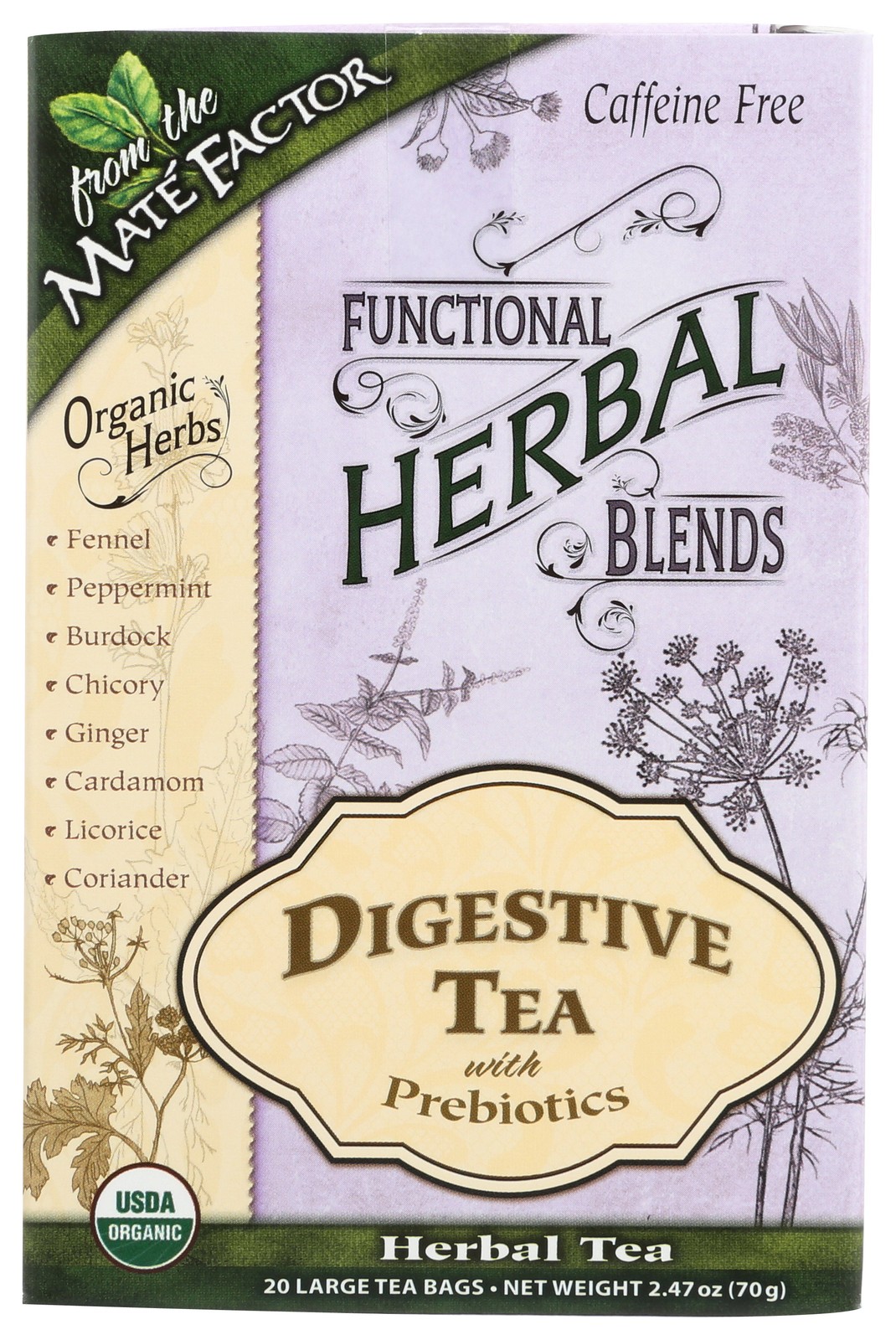 Mate Factor Digestive Tea Bags With Prebiotics 20 Count 3 Pack