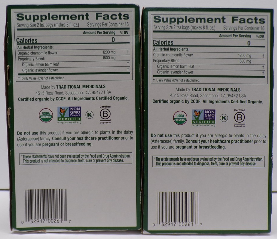 Lot of 2 Traditional Medicinals Tea Organic Chamomile & Lavender 32 Tea Bags Ea