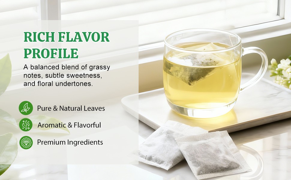 Organic Green Tea, 6.3 oz (180g), 100 Tea Bags, Refreshing and Fragrant,
