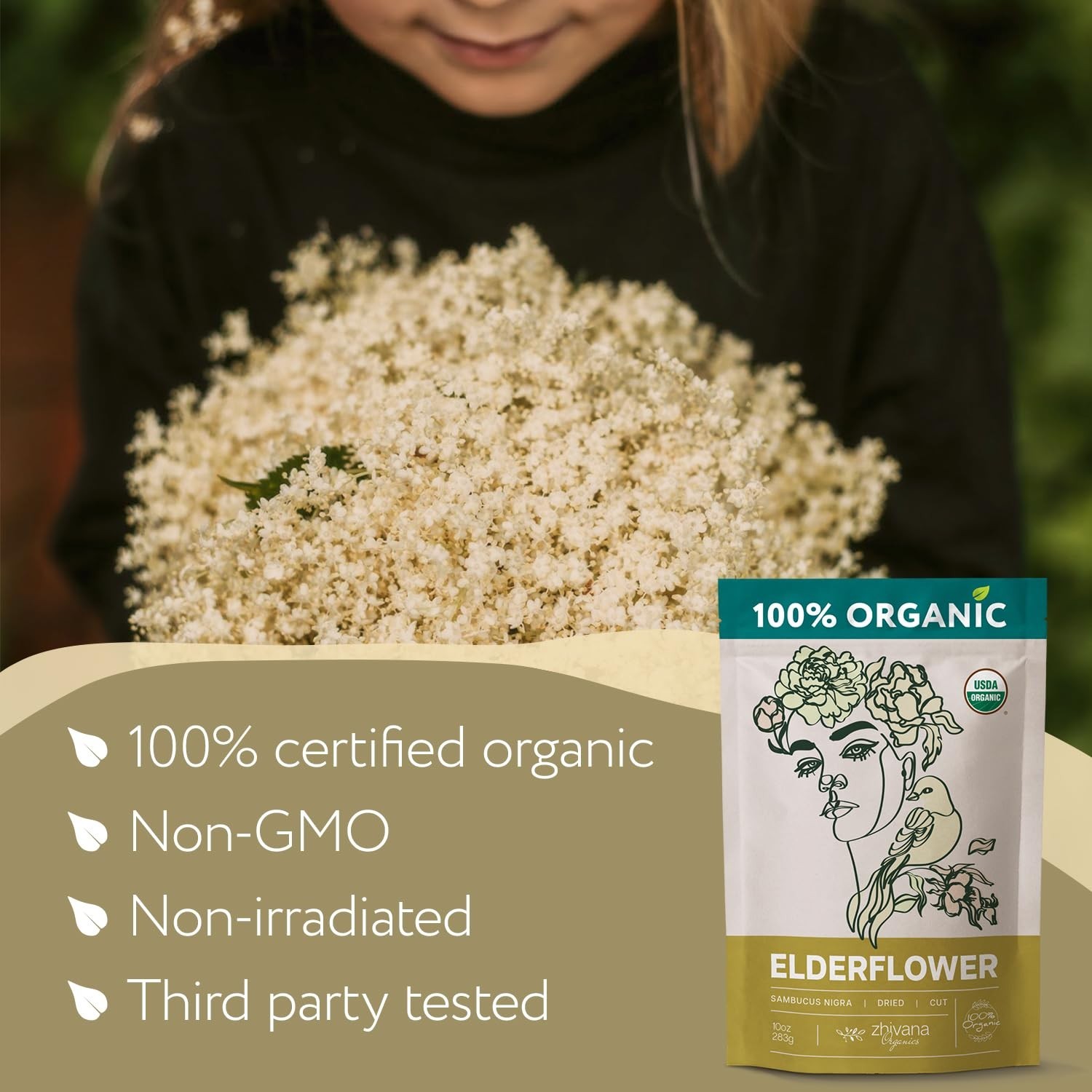 10oz Elderflower Tea – Pure Organic Herbal Remedy for Allergies and Sleep